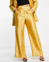 Фото #2 товара ASOS DESIGN occasion satin wide leg suit trouser in gold