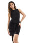 ASOS DESIGN slash neck draped mini dress in black Черный, L - EU 44-46 - фото #2