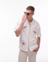 Topman short sleeve relaxed hand drawn embroidered shirt in white