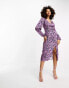 Y.A.S long sleeve midi dress in purple floral print Schwarzrosa, S - фото #1