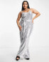 Фото #4 товара Extro & Vert Plus cami wide leg jumpsuit in silver sequin