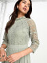 Little Mistress lace detail midaxi dress in sage green 40 - фото #3