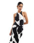 Фото #1 товара ASOS DESIGN textured racer neck maxi dress with twist waist detail in black abstract print