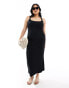 ASOS DESIGN Curve ribbed strappy square neck midaxi dress in black