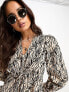 Фото #3 товара New look v neck 3/4 sleeve tiered smock mini dress in brown zebra print