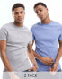 ASOS DESIGN 2 pack muscle fit rib t-shirt in grey marl and blue