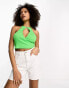 Фото #4 товара ASOS DESIGN halter crossover top in rib in apple green