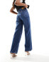 Vero Moda wide leg jeans with rose print in dark blue denim