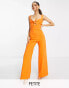 Vesper Petite tie detail wide leg jumpsuit in orange