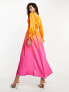 Flounce London long sleeve maxi dress in pink and orange ombre