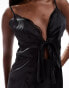 Kaiia satin and lace tie front cami mini dress in black