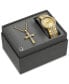 Men's Crystal Gold-Tone Stainless Steel Bracelet Watch 40mm & Necklace Box Set