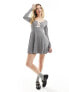 Фото #7 товара Miss Selfridge fit and flare dress with lace and bows in grey