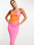 Style Cheat colour block knit midi dress in pink and orange