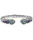 Swiss Blue Topaz, Amethyst & Bali Ubud Cuff Bracelet in Sterling Silver and 18K Gold