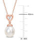 ფოტო #4 პროდუქტის Cultured South Sea Oval Pearl (8-9mm) & White Topaz Accent Heart Detail 18" Pendant Necklace in Rose-Tone Plated Sterling Silver