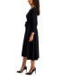 Women's Belted 3/4-Sleeve A-Line Midi Dress
