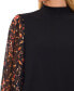 Women's Sheer Floral Long-Sleeve Mock Neck Top