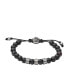 ფოტო #1 პროდუქტის Men's Stainless-Steel and Black Line Agate Bead Bracelet