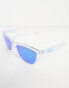 Oakley Frogskins square festival sunglasses with reflective blue lens in transparent