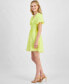 ფოტო #4 პროდუქტის Juniors' V-Neck Puff-Sleeve Windowpane Check Dress