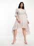 Фото #1 товара Collective the Label Curve exclusive high low ruffle maxi dress in ivory rose