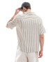 ASOS DESIGN boxy relaxed overhead shirt in neutral basket stripe Коричневый, XL - Chest 44 - фото #4