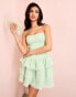 Фото #1 товара ASOS LUXE denim bandeau tiered broderie mini skater dress in pastel green