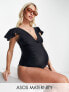 Фото #1 товара ASOS DESIGN Maternity knot front flutter sleeve swimsuit in black