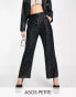 Фото #2 товара ASOS DESIGN Petite straight sequin ankle grazer trousers in black