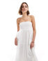 New Look shirred bandeau broderie maxi dress in white