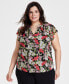 Фото #1 товара Plus Size Printed Ruffle-Sleeve Tie-Neck Blouse