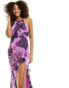 Фото #3 товара ASOS DESIGN high neck embellished midaxi dress in purple abstract print