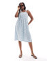 Pieces Curve textured jersey frill strap maxi dress in blue spot print