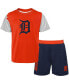 ფოტო #3 პროდუქტის Newborn and Infant Boys and Girls Orange, Navy Detroit Tigers Pinch Hitter T-shirt and Shorts Set