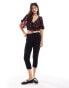 Brave Soul puff sleeve floral printed crop top with tie front detail in black