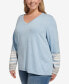 ფოტო #3 პროდუქტის Plus Size Striped-Sleeve Sweater