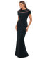 Women's Illusion-Neck Ruched-Back Scuba Crepe Gown