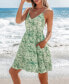 Women's Green Floral Sleeveless V-Neck Mini Beach Dress