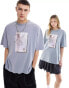 Фото #1 товара COLLUSION Unisex embroidered floral photographic print t-shirt in washed grey