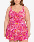 Фото #1 товара Swim Solutions Women Plus Printed Tummy-Control Bow-Front Swimdress Size 16W