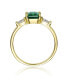 Фото #2 товара Sterling Silver 14k Yellow Gold Plated with Emerald & Cubic Zirconia 3-Stone Engagement Anniversary Ring