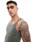 ASOS DESIGN muscle fit square neck rib vest in khaki