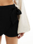 Stradivarius linen look wrap mini skort in black 36 - фото #7