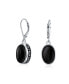 ფოტო #1 პროდუქტის Simple Western Style 3.2CT Dyed Black Onyx Dome Oval Bezel Set Lever Back Dangle Earrings For Women .925 Sterling Silver