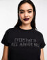 ASOS DESIGN Wednesday Addams baby tee with studded slogan licence graphic in black