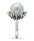 Imitation Pearl and Cubic Zirconia Halo Ring in Silver Plate