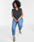 Фото #2 товара Trendy Plus Size Polka-Dot Ruffled-Trim Blouse, Created for Macy's