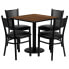 Фото #1 товара 30'' Square Walnut Laminate Table Set With 4 Grid Back Metal Chairs - Black Vinyl Seat