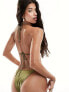 South Beach beaded high leg bikini bottom in high shine green